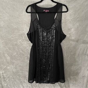 Rock & Roll Cowgirl Sheer Black Sequin Pleated Sleeveless Dress Size XL